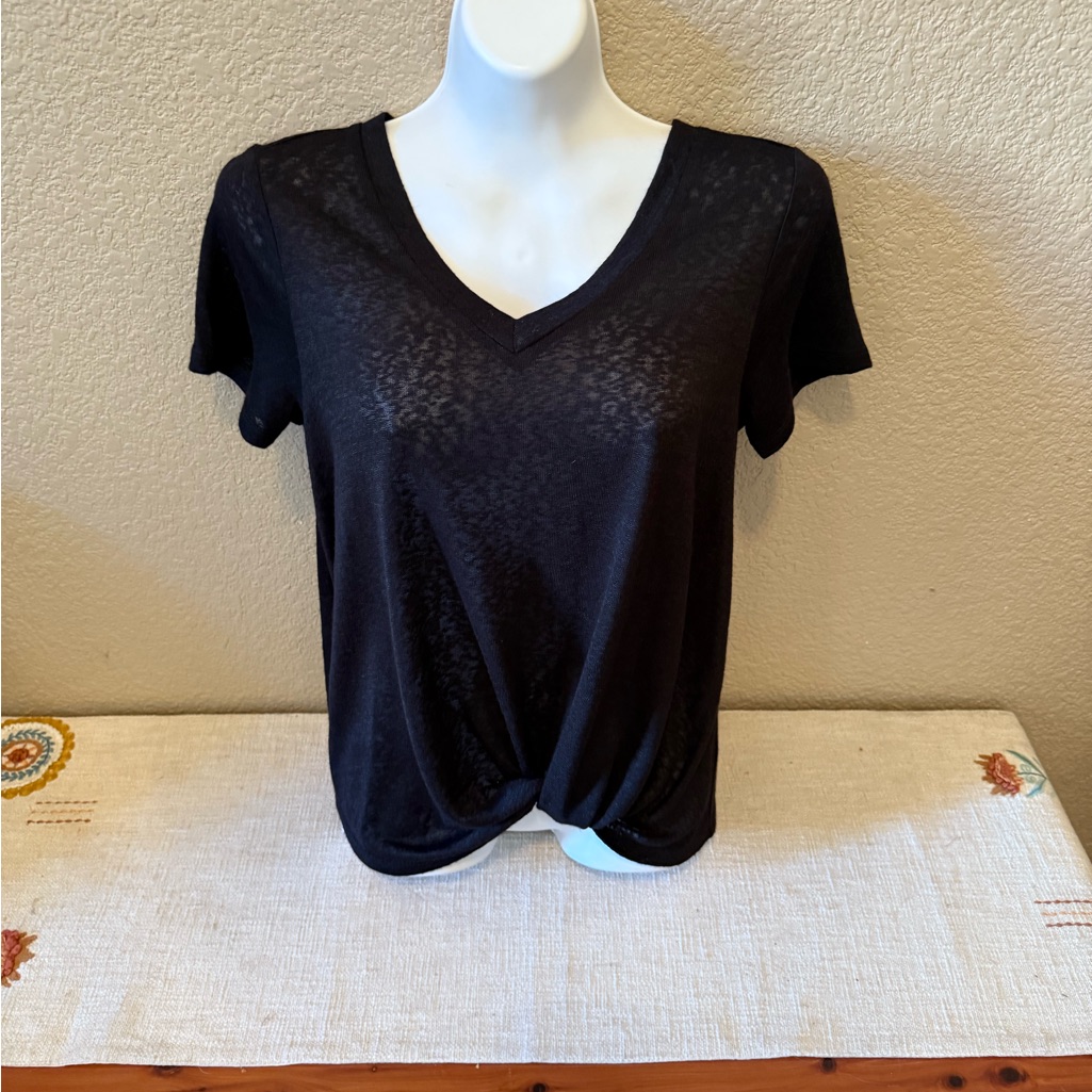 4 For $15 Euc Caslon Semi-Sheer Top, Black, Size S